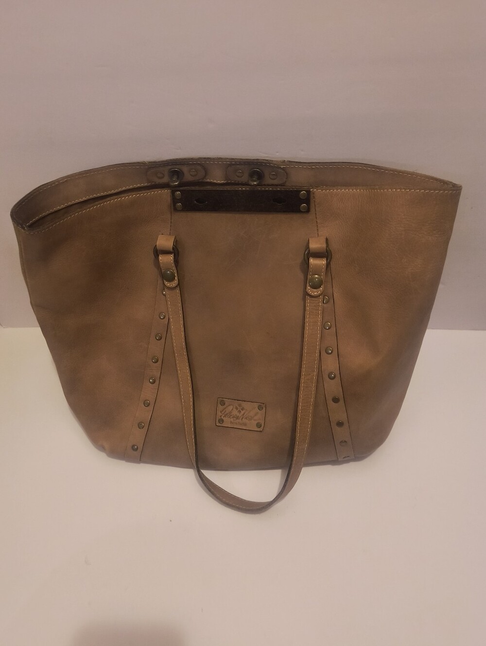 Patricia Nash Benvenuto Heritage Tan Leather Studded Tote Bag Turnlock 2017